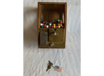 Vintage 1950’s Victor Vending “Baby Grand” GumBall Machine In Oak Case W/ Glass Front & Key