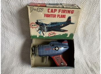 Vintage 1960’s Tin Frankonia “P-47 Cap Firing WW2 Airplane Pistol”