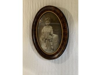 Vintage Portrait In Early 1900’s Oval Convex Glass Frame