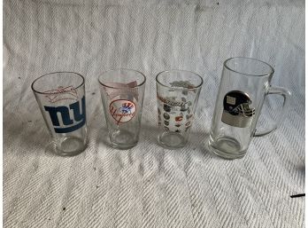 Lot Of 4 Glass Drinking. Sports Glasses