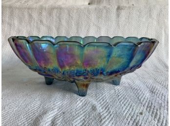 Stunning Fenton Blue Carnival Glass Footed Grape Vine Bowl Compote - No Chips