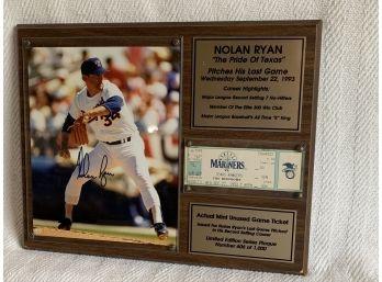 Signed Nolan Ryan “The Pride Of Texas” With Last Game Ticket Stub