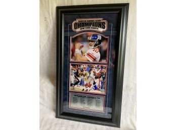 NY Giants Super Bowl XLVI Champions Print In Frame With Roster - Eli Manning MVP