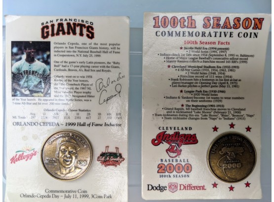 Orlando Cepeda 1999 Hall Of Fame Coin And Cleveland Indians 100 Season Commemorative Coin