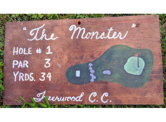 Vintage Hand Painted Monster Golf Plaque With Fernwood Country Club Name
