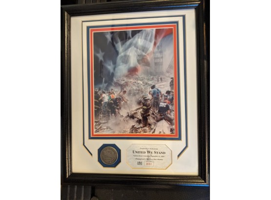 Framed 9/11 Medallion And Artwork 9/11 Memorabilia