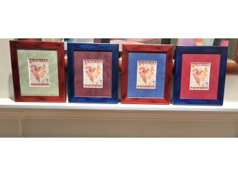 Four Pretty Blue And Red Custom Framed Heart Pictures