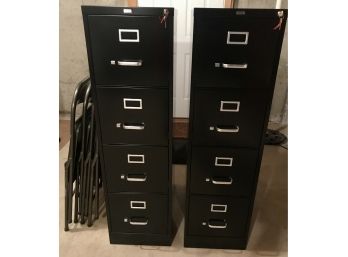 Set Of 2 Staples File Cabinets And 4 Metal Folding Chairs