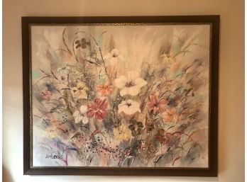 Very Large Floral Framed Painting On Canvas