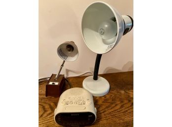 Sony Dream Machine Alarm Clock, Vintage Mobilite Lamp & Gooseneck Lamp