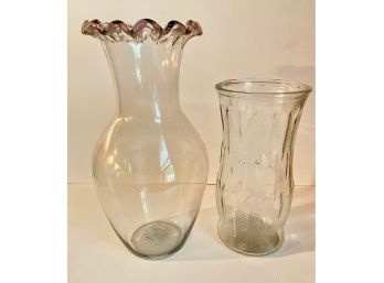 Vintage Glass Vase With Scalloped Rim
