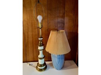 2 Table Lamps, Vintage Enameled Cast Iron & 80s Ceramic
