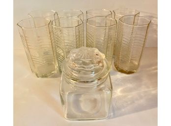 Vintage 6 Piece Glass Tumbler Set & Lidded Candy Jar