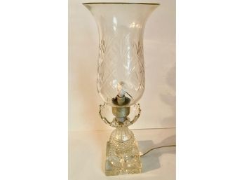Vintage Cut Crystal Table Lamp With Hurricane Style Shade