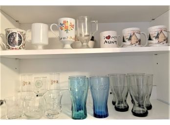 Two Shelves Of Miscellaneous Glasses & Cups