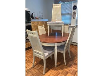 Round Dining Table, 2 Leaves And Set Of Five Tall Back Cane Chairs