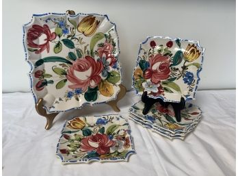 Four Pretty Floral Decorated Plates, Made In Italy