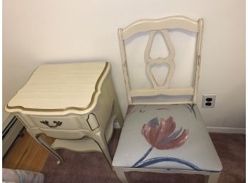 French Provincial Nits Stand And Compatible Side Chair