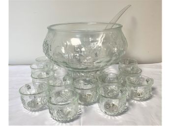 Vintage Pressed Glass Punch Bowl & 12 Cups