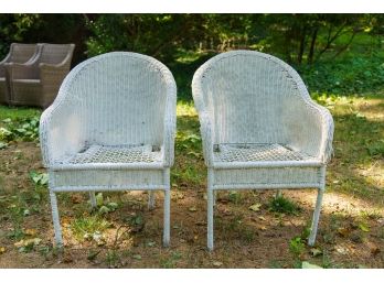White Resin Wicker Patio Arm Chairs- Set Of 2