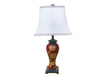 Accent Red Floral Table Lamp With Rectangular Bell Shade