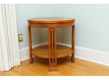 Stickley Round Lamp Table With Ebonized Hardwood Inlay & Pierced Chamfered Legs