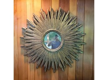 Gorgeous Large Gilt Accent Mirror With Etched Sunburst Pattern On Glass
