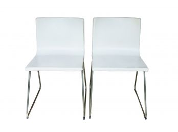 IKEA BERNHARD White Leather Upholstered Side Chairs With Chrome-Plated Base-Set Of 2