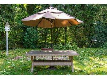 Outdoor Resin Wicker Rectangular Table With Umbrella