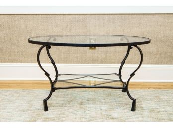 Oval Metal/Glass 2-Tier Cocktail Table-Black