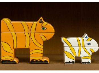 Duo Of Ceramic Tiger Containers