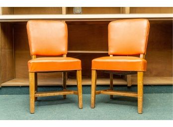 Pair Of Vintage Orange Vinyl Slipper Chairs