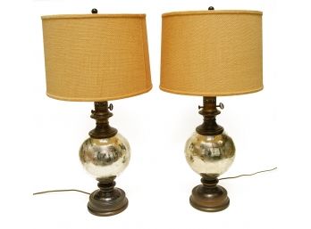 Vintage Oil Rubbed Bronze & Mercury Glass Lamps- A Pair