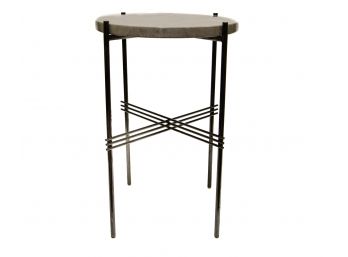 Round Taupe Tone Marble Top Accent Table