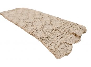 Vintage Handmade Ecru Crochet Cotton Lace Tablecloth / Bed Topper