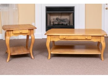 Oak Plank Wood Coffee Table And Side Table