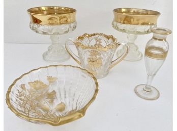 Nice Lot Of Vintage Gold Overlay Glass
