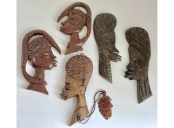 Vintage Lot Carved Wood African Wall Heads (C)
