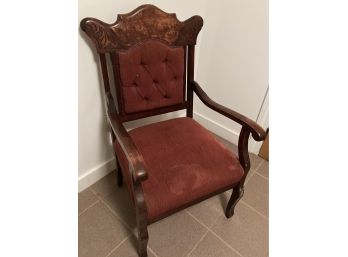 Antique Burled Upholstered Wood Side Chair