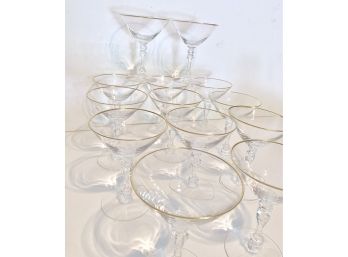 Set Of 13 Vintage TIFFIN Gold Rimmed Martini Glasses