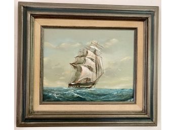 Vintage Signed Clipper  Ship Painting -Oil On Canvas By Ballin
