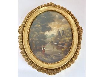 Vintage Oval Italian Oil Painting