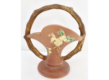 Roseville Pottery Handled  'Apple Blossom'  Basket  8'