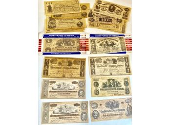 Group Of Parchment Confederate & US Bank Notes (B)