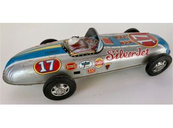 Vintage Tin Friction 'Silver Jet' Race Car Toy