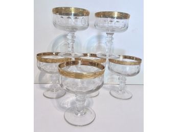 6 Antique Heavy Glass Dessert Goblets W/ Gold Rims