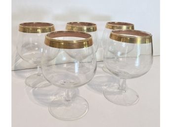 5 Vintage Gold Rimmed Brandy Glasses