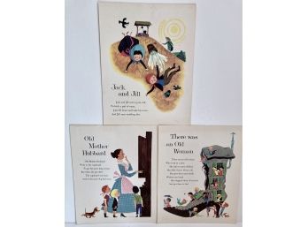 Three Vintage Dale Maxey Nursery Rhymes Lithographs