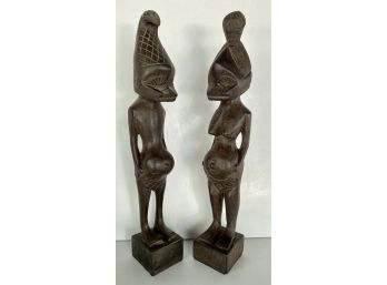 Pair Vintage 18' Carved Wood African Fertility Figurines  (A)
