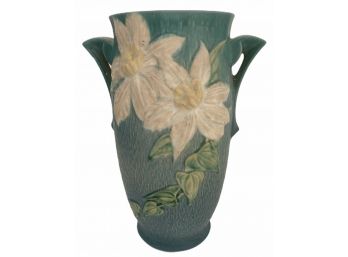 Lg. Roseville Pottery Handled  'Clemantis'  Vase -12'